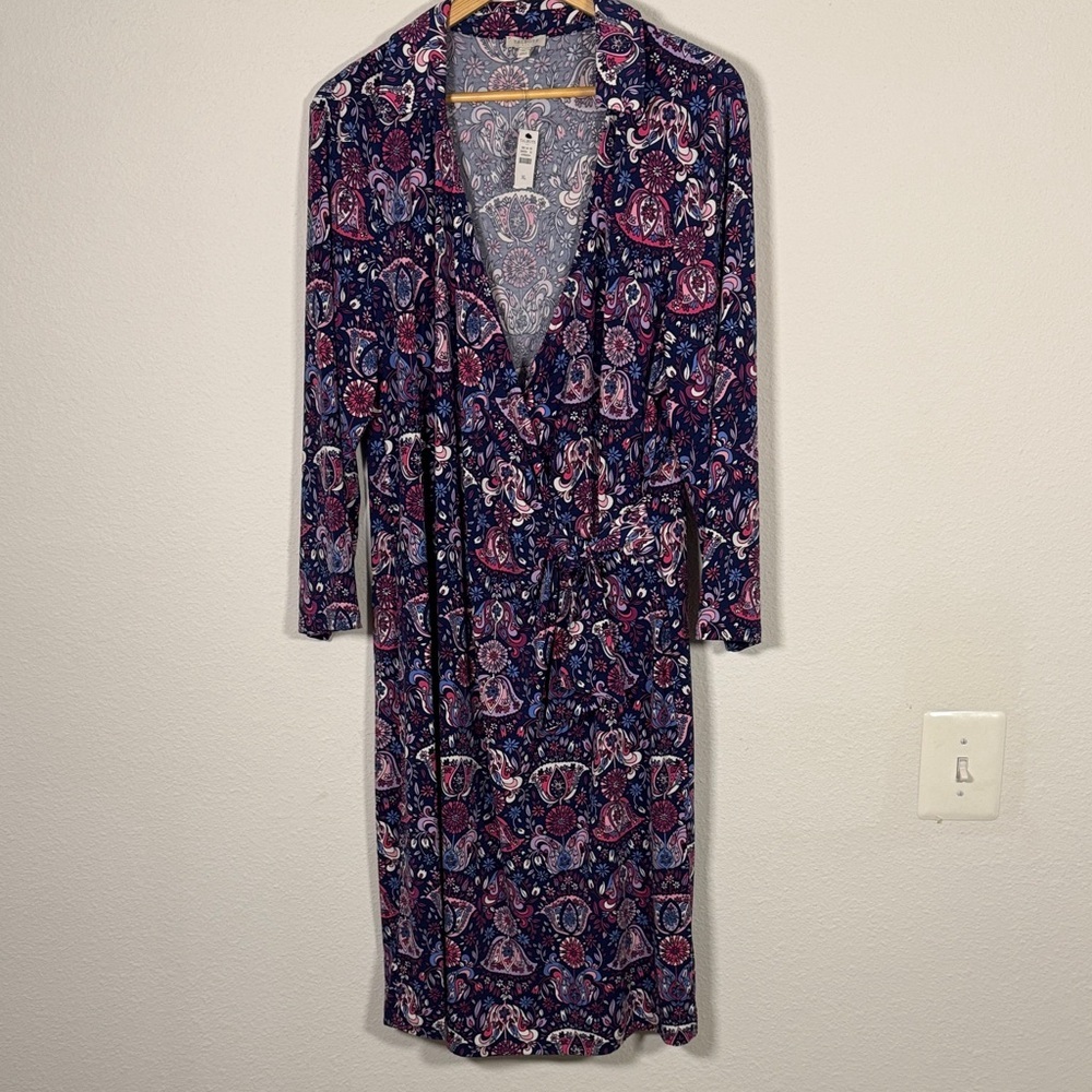 Talbots NWT Navy and Pink Floral faux wrapped dress size XL